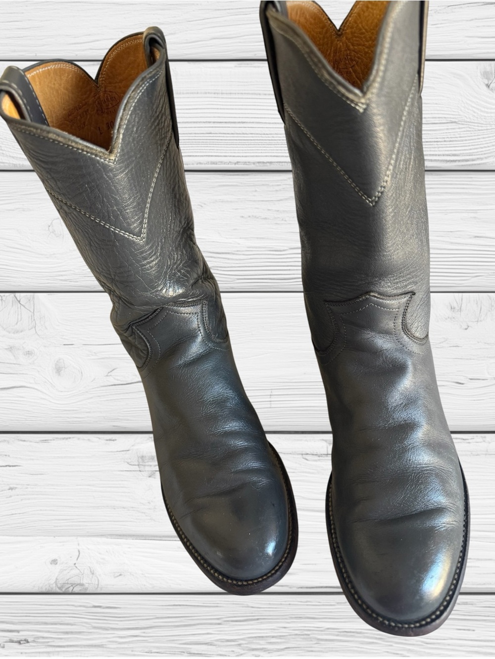 Justin Ladies Charcoal Gray Roper Leather Cowboy Boots SZ 5.5